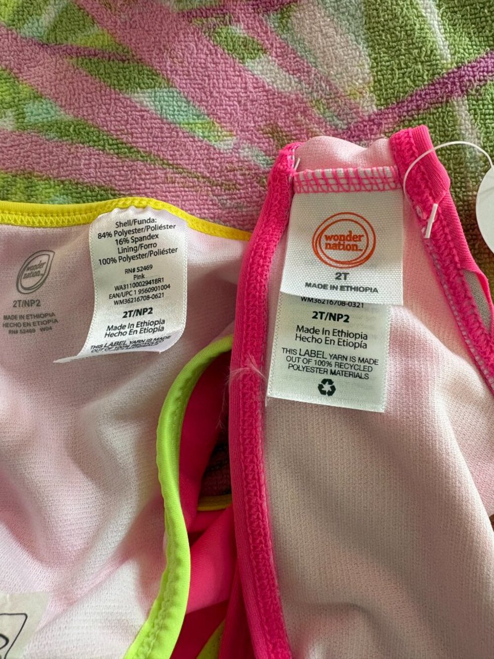 Wonder Nation Girls Vibrant Neon Pink Crisscross Straps 2 Piece Bikini Size 2T - Picture 4 of 5